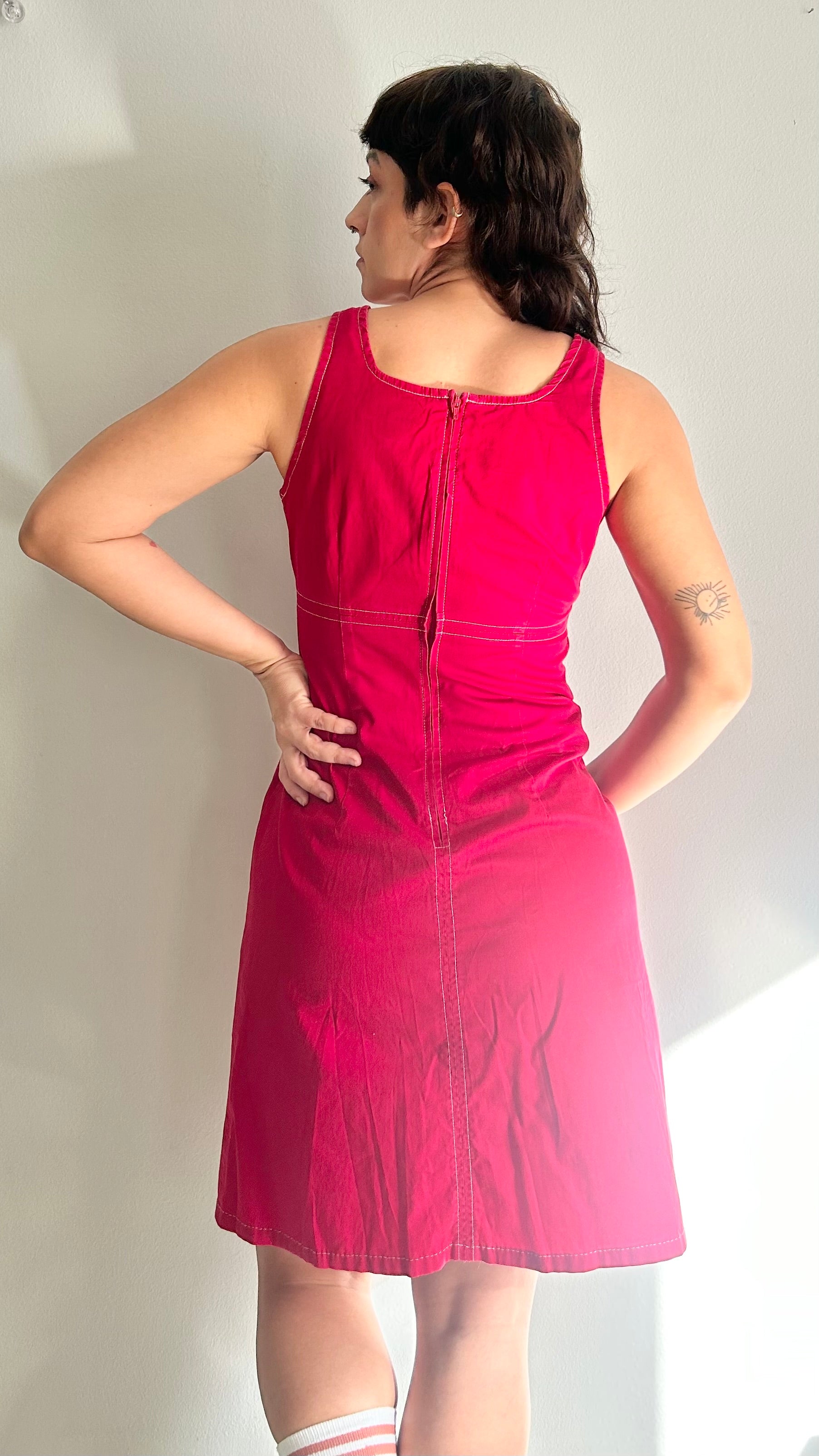 Vintage 90s Minimalist Ruby Red Pinafore Dress