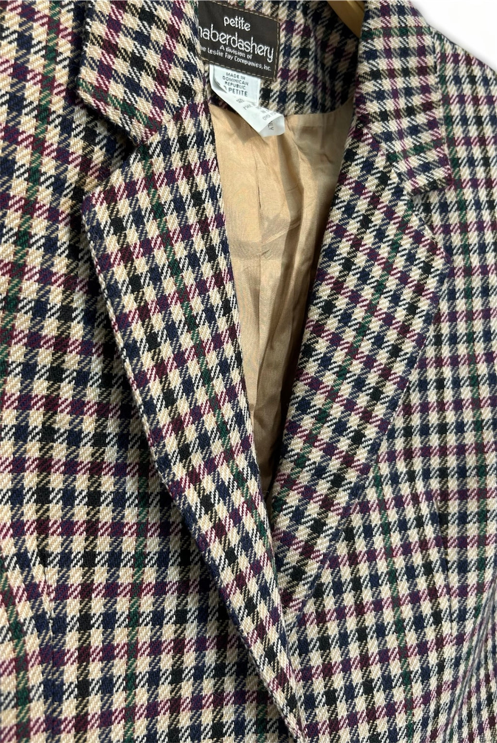 Vintage Wool Blend Blazer – Classic Check Pattern