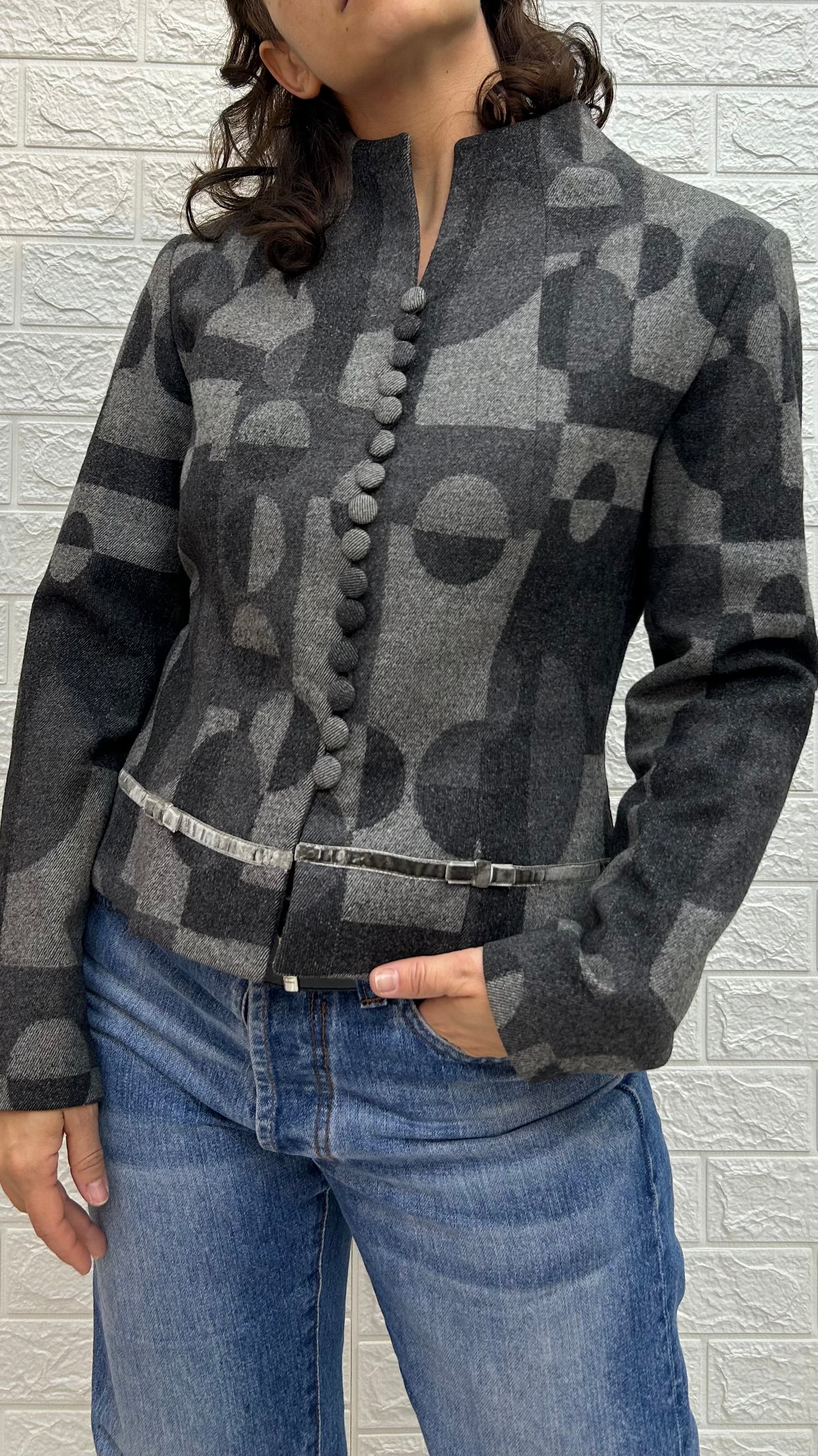 2000s Patterned Blazer – Graphic Minimalism