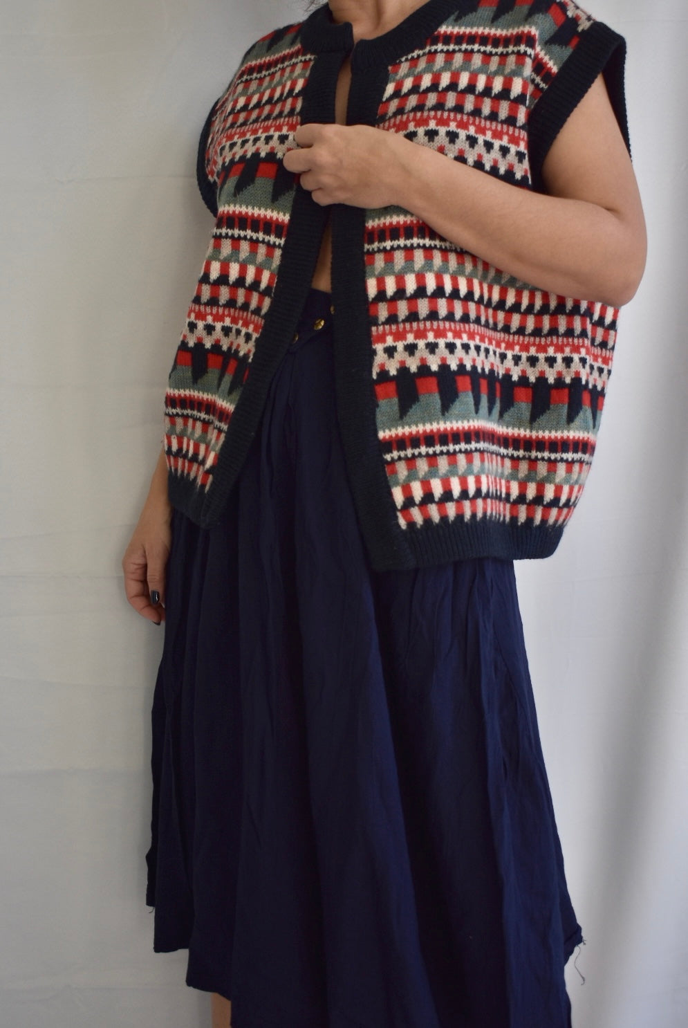 Dark Blue Vintage Midi Skirt