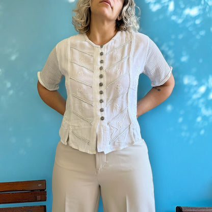 Vintage Embroidered White Top