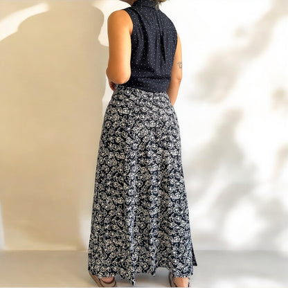 Vintage Long Black Floral Skirt