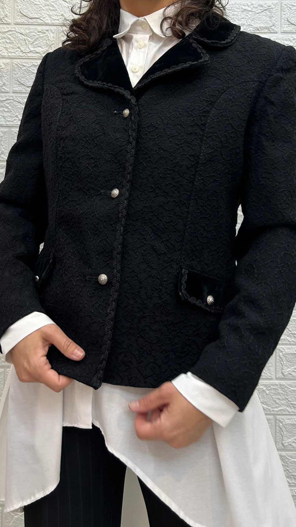 Vintage Black Embroidered Wool Blazer