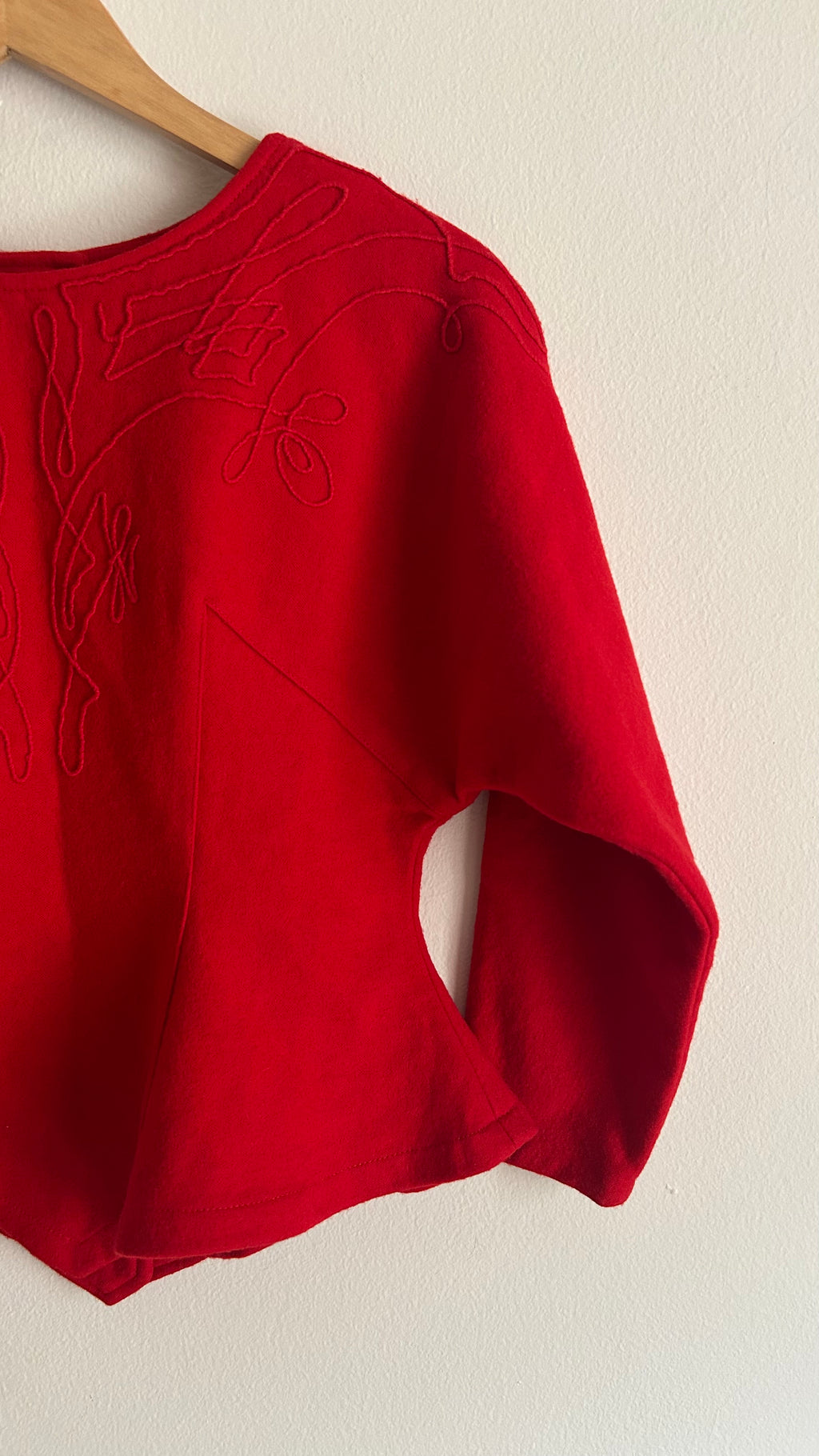 80s Sculptural Red Wool-Blend Blouse