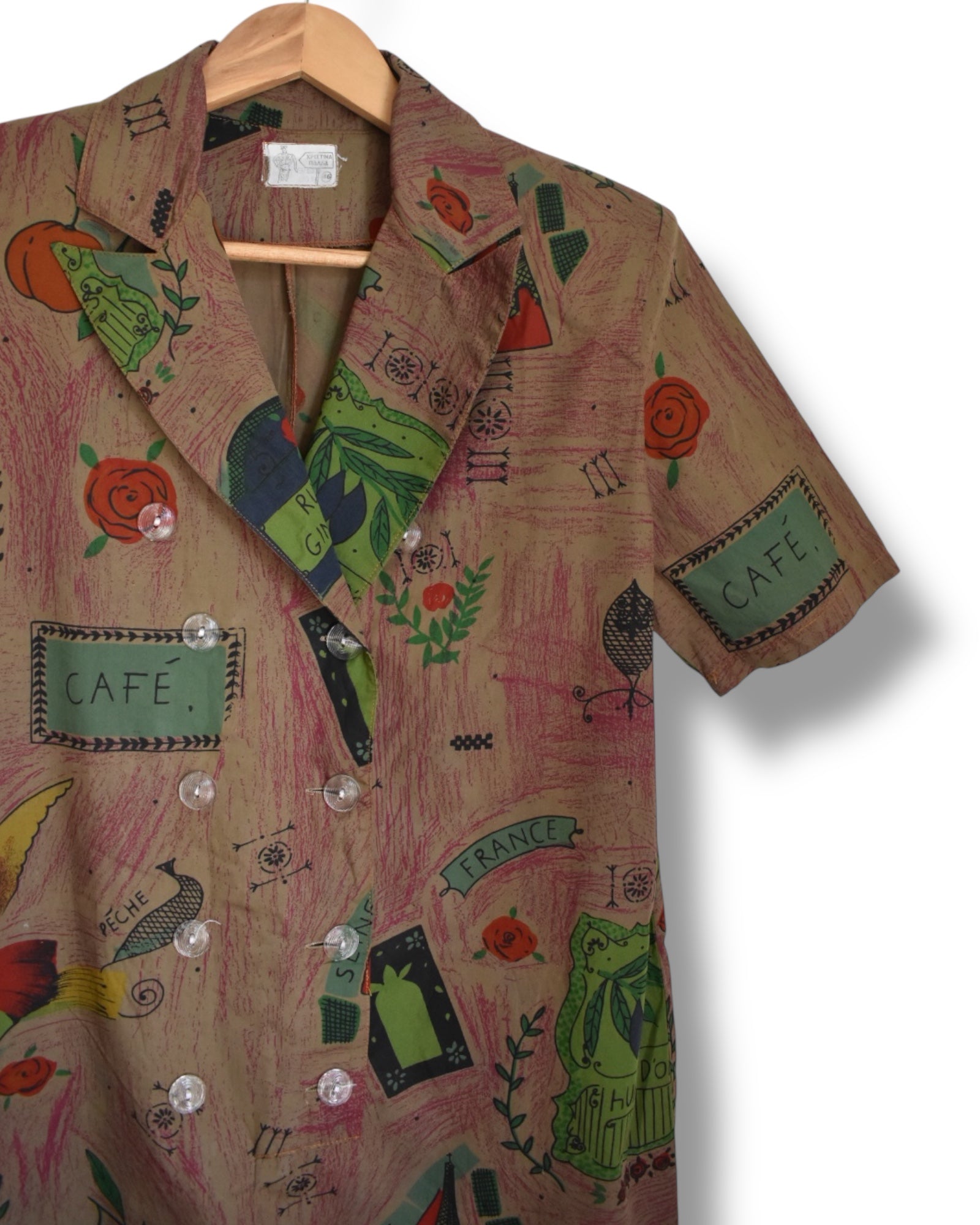 Vintage 80s Printed Jumpsuit – Oversized, Cotton, Shoulder Pads