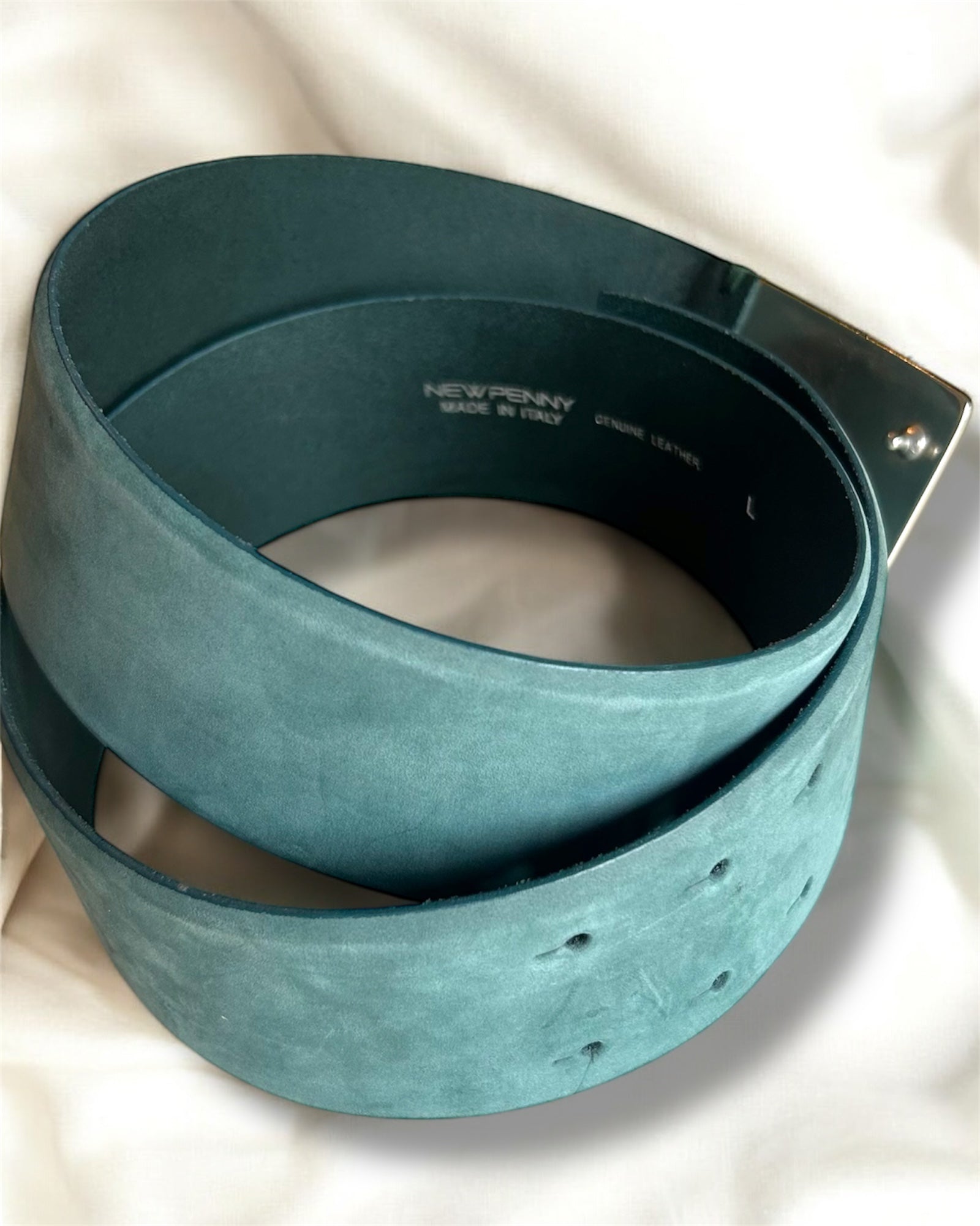 Y2K Teal Leather Wide Belt