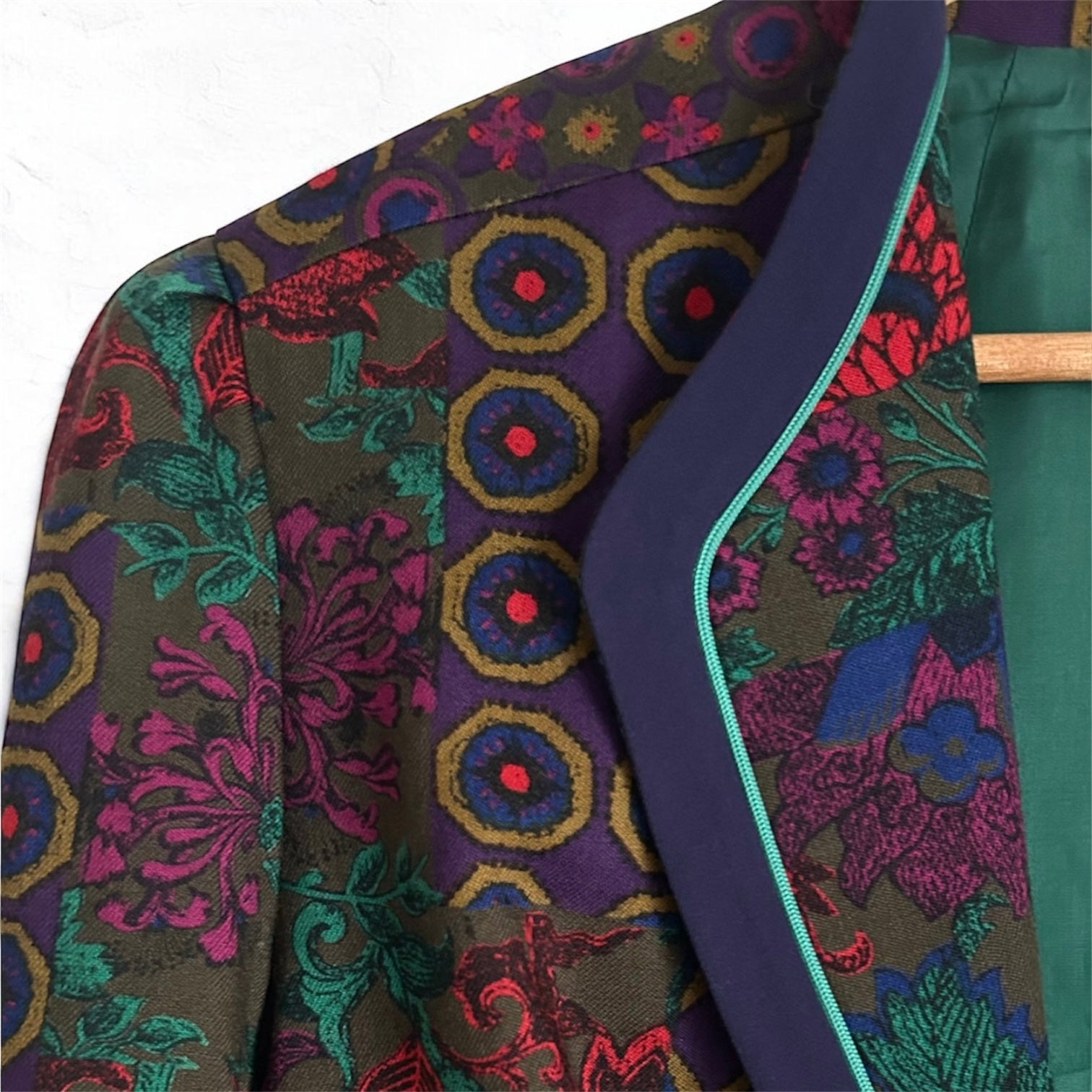 Vintage Maximalist Blazer – Dark Floral & Geometric Motif