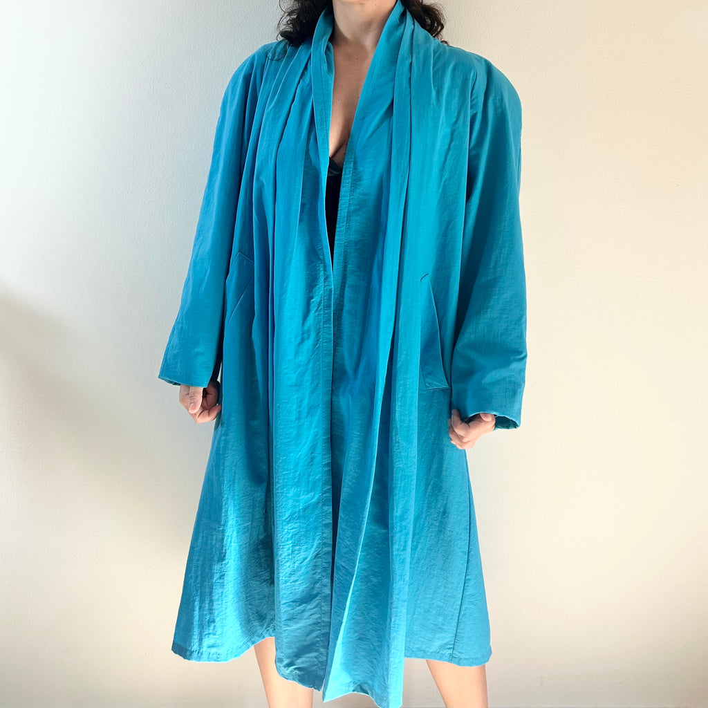 90s Teal Avant-Garde Pleated Duster Coat