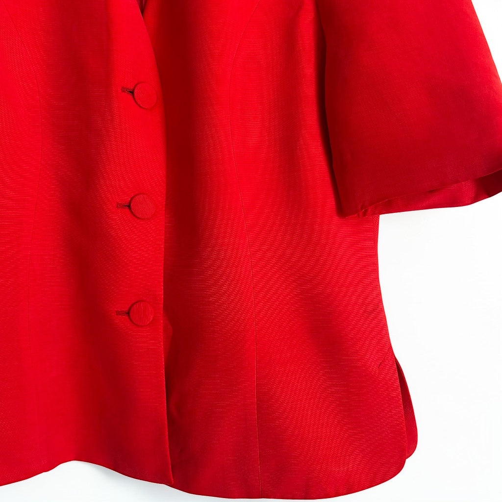Vintage Structured Red Blazer • Short Sleeve • Vibrant Scarlet