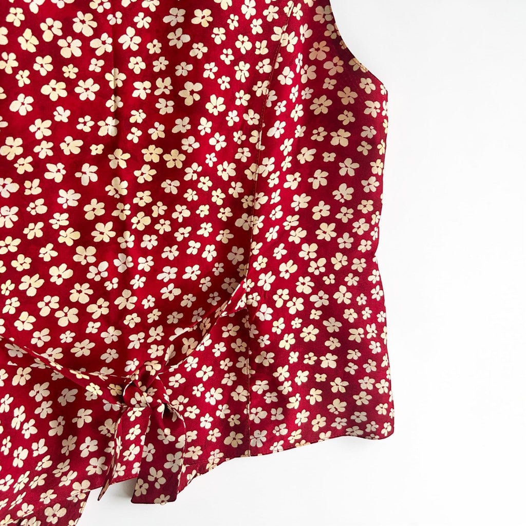 90s Ditsy Floral Print Vest • Red & Cream Button-Down Waistcoat