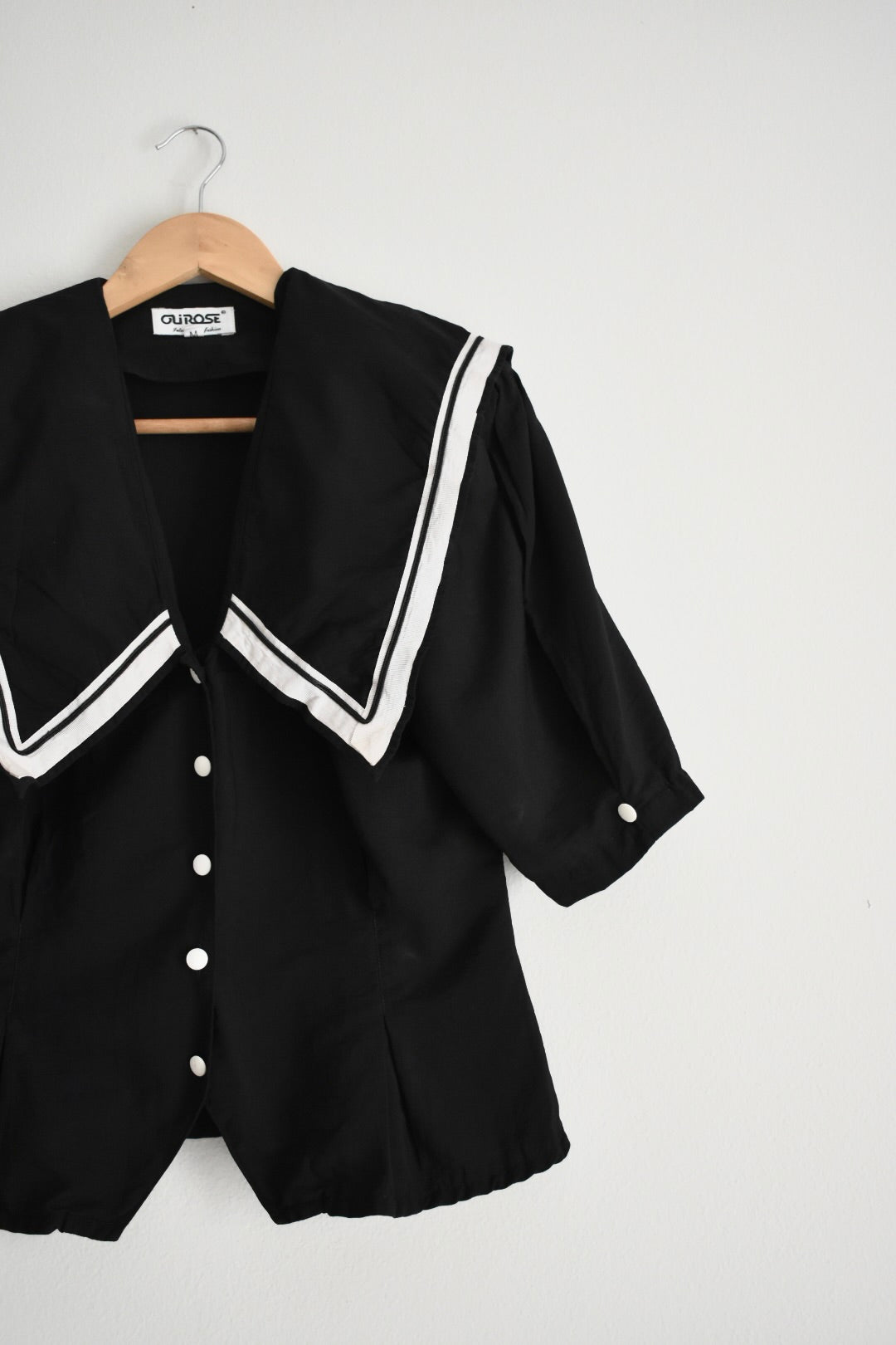 Vintage Black Women’s Blouse with Sailor Collar