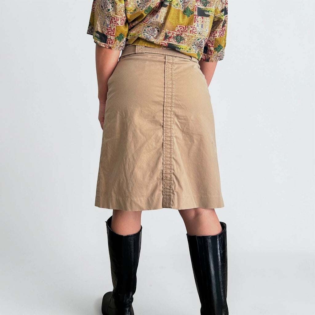 Y2K Camel Tone Belted Skirt