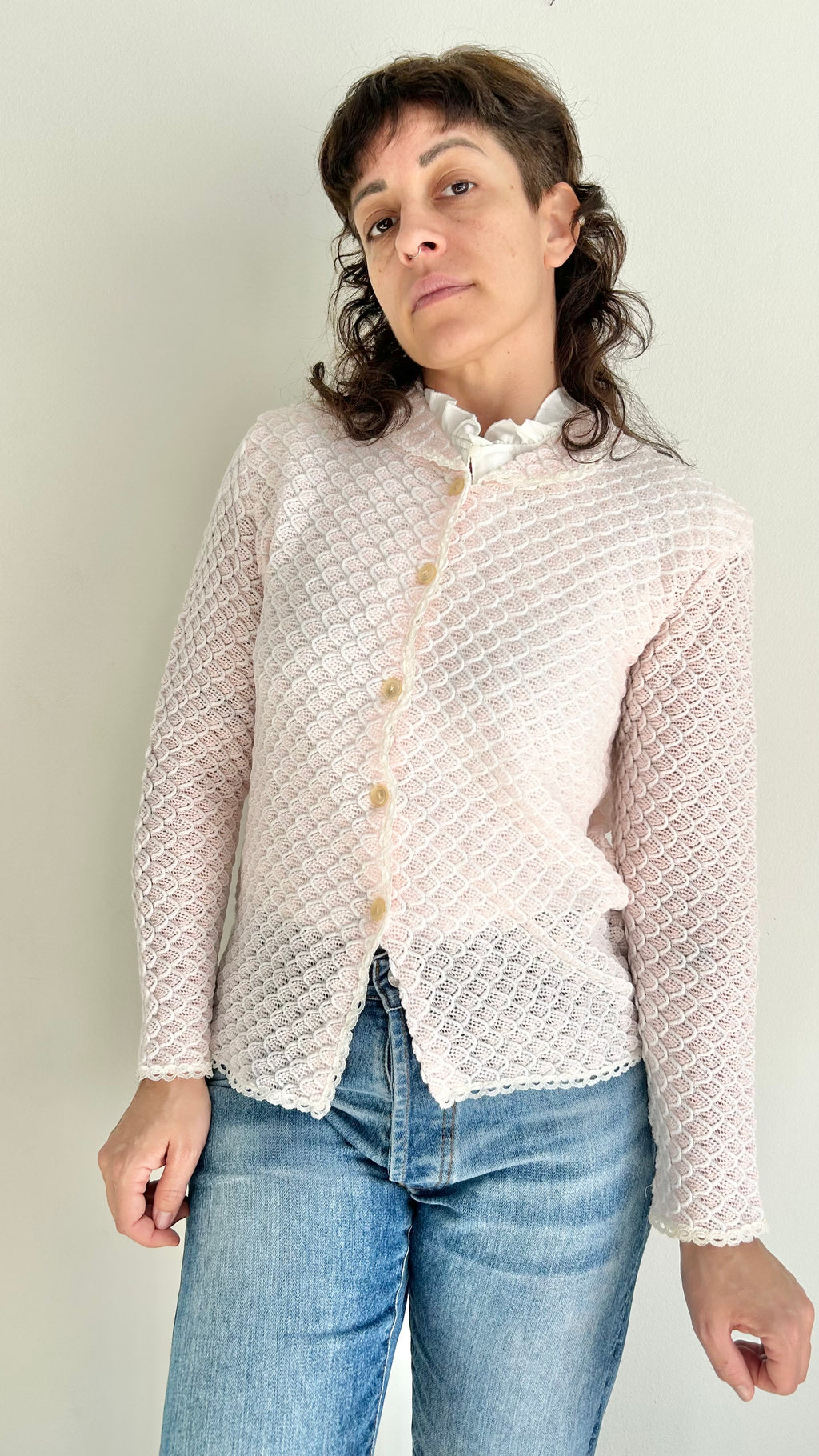 Light Pink Textured Vintage Cardigan