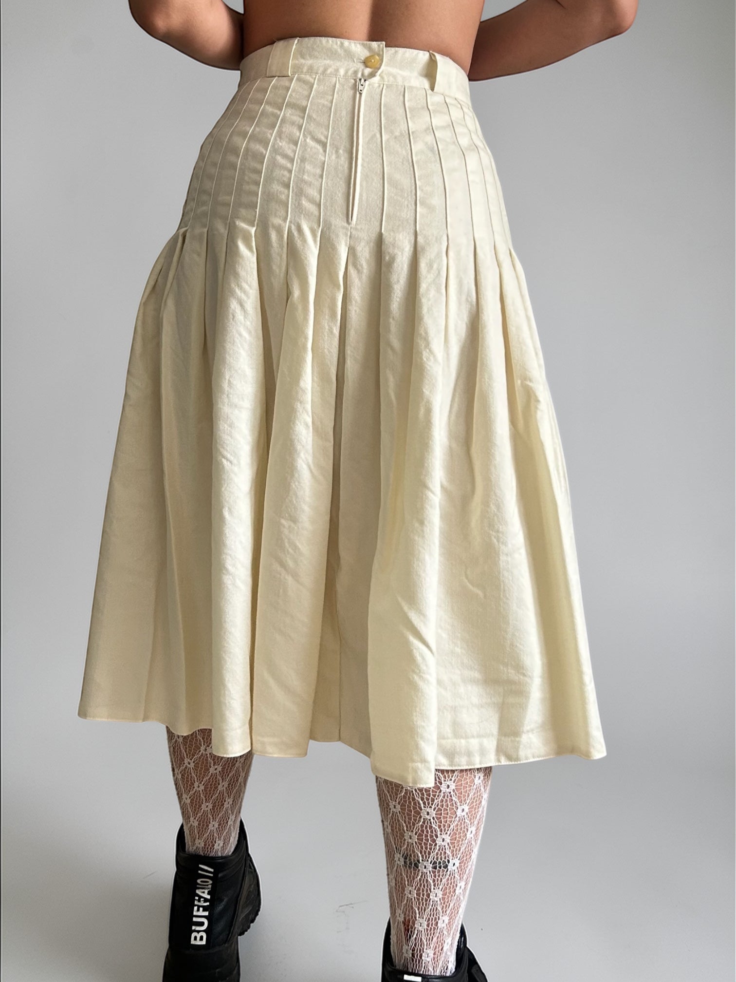 90s Tailored Virgin Wool Pleated Midi Skirt