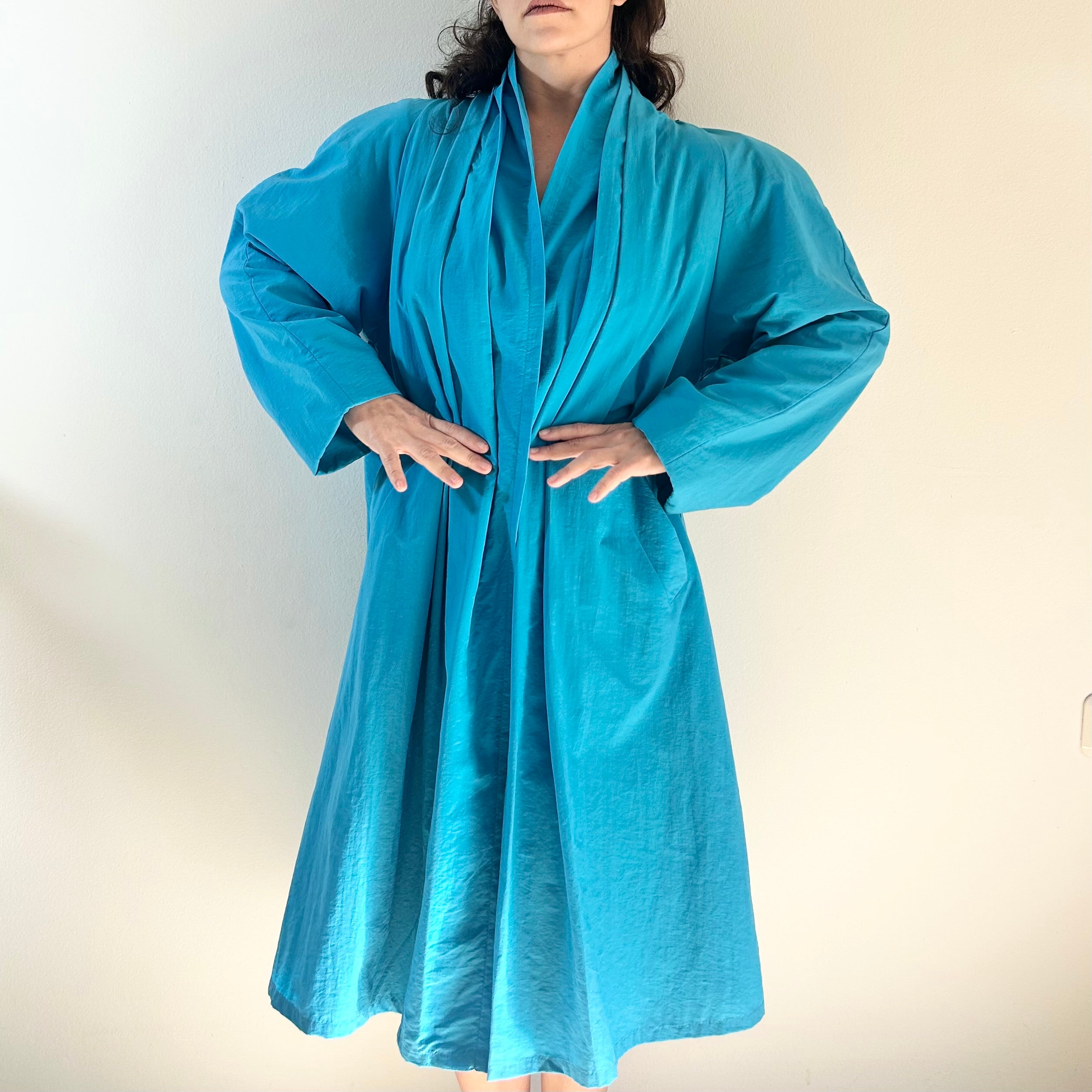 90s Teal Avant-Garde Pleated Duster Coat