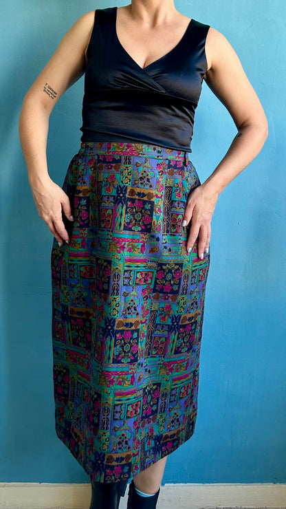 Vintage Patterned Midi Skirt