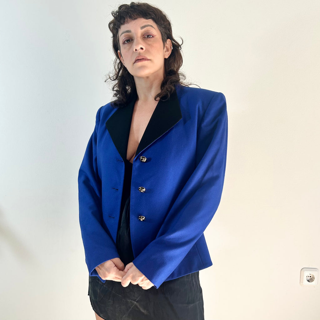 Vintage Wool Blazer with Black Lapel