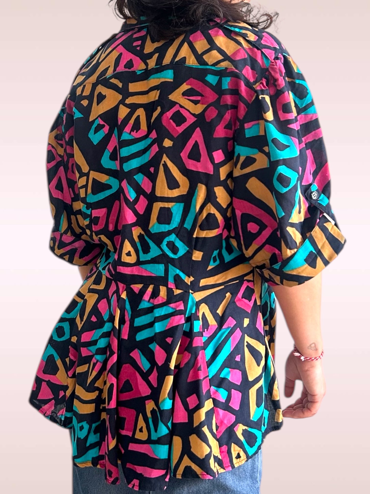 Vintage Geometric Peplum Safari Blouse