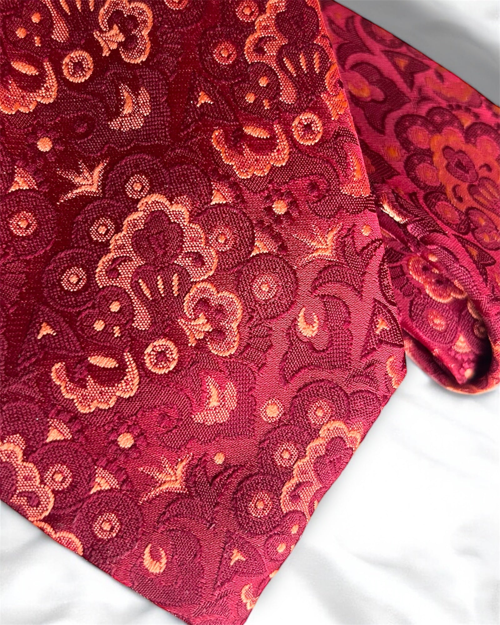 80s Burgundy Jacquard Silk Tie