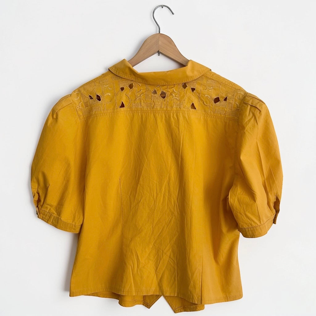 Vintage Mustard Puff-Sleeve Blouse