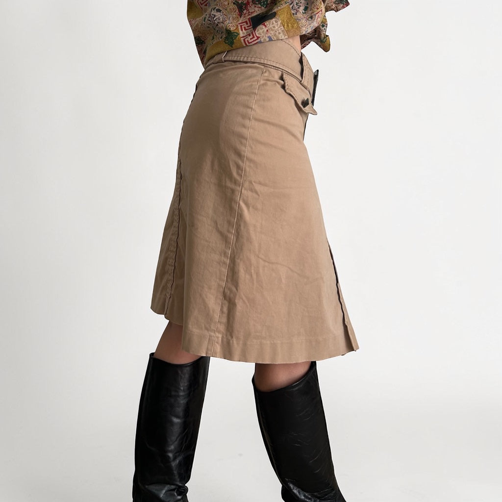 Y2K Camel Tone Belted Skirt