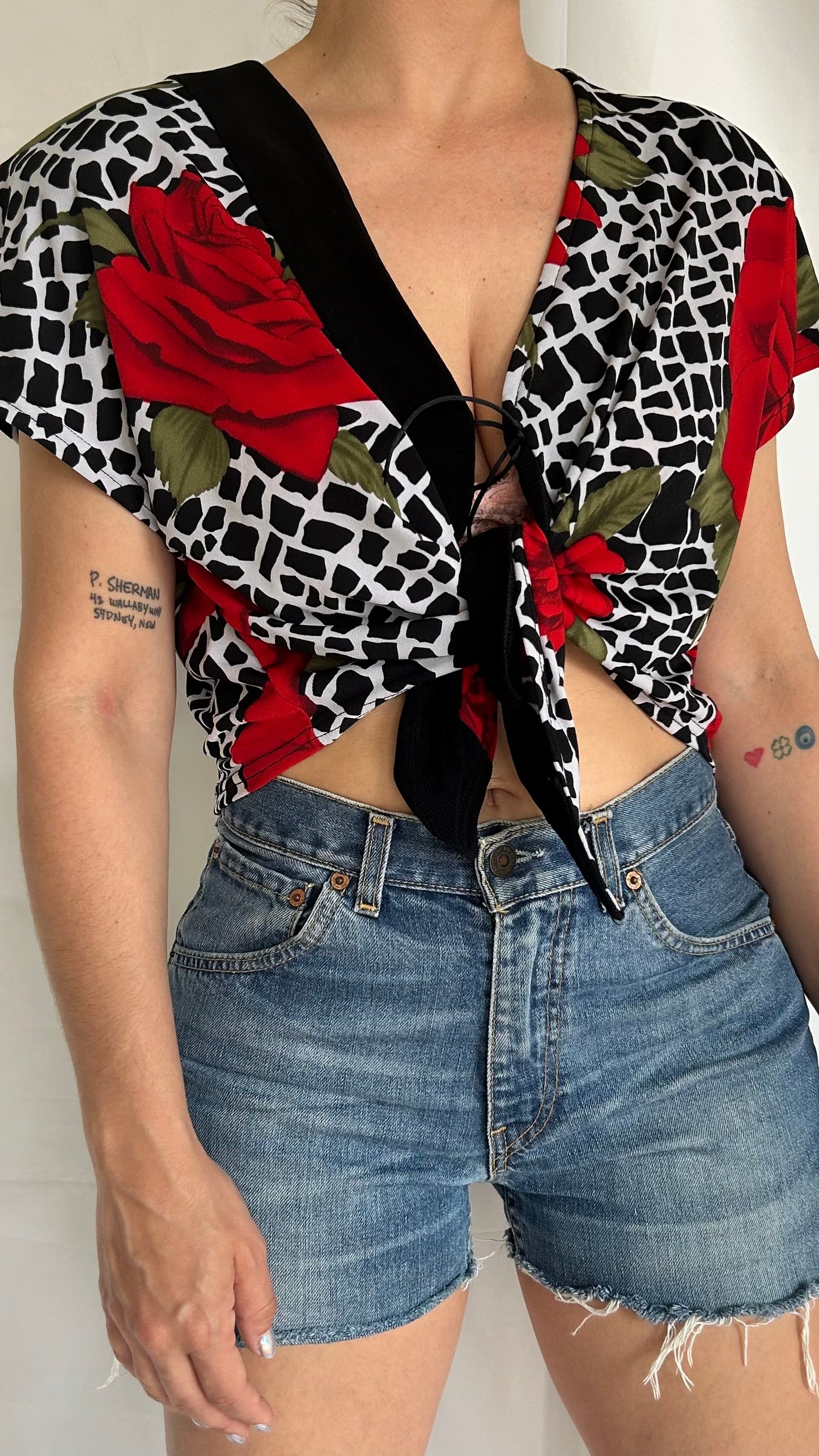 Vintage Knot Crop Top with Shoulder Pads