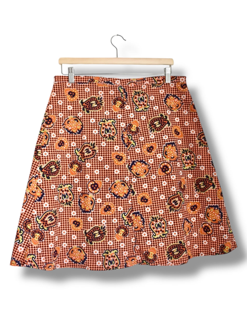 1970s Handmade Vintage Skirt – Printed Brim Cotton with Front Buttons