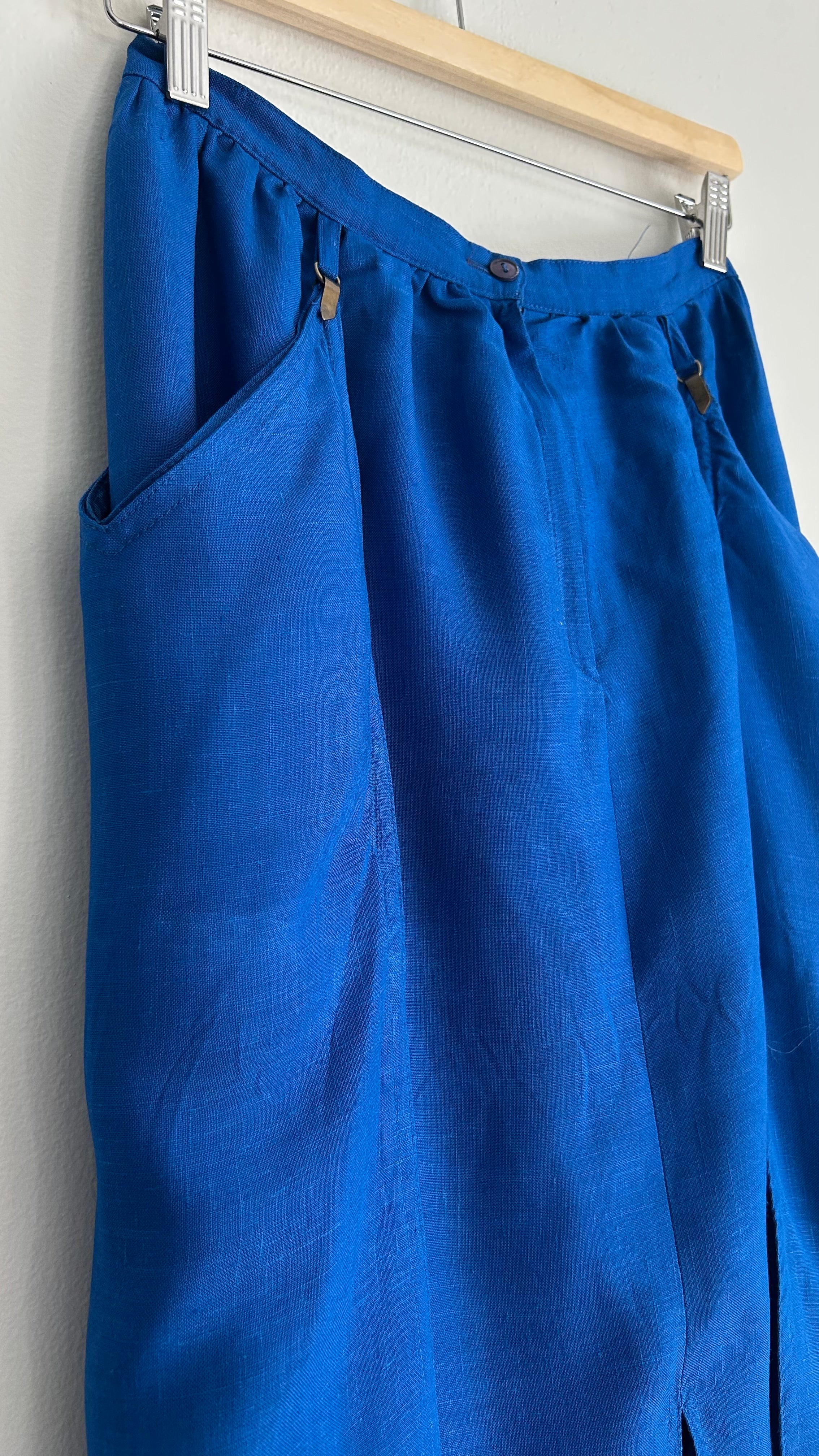 Vintage 1970s Royal Blue Linen Midi Skirt