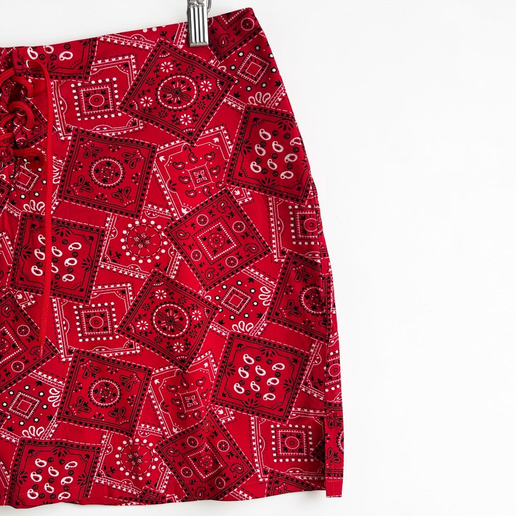 90s Red Bandana Lace-Up Skort
