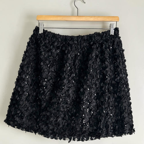 00s Φούστα Μαύρη Mini Tulle Skirt —  3D Πέταλα & Παγιέτες | M