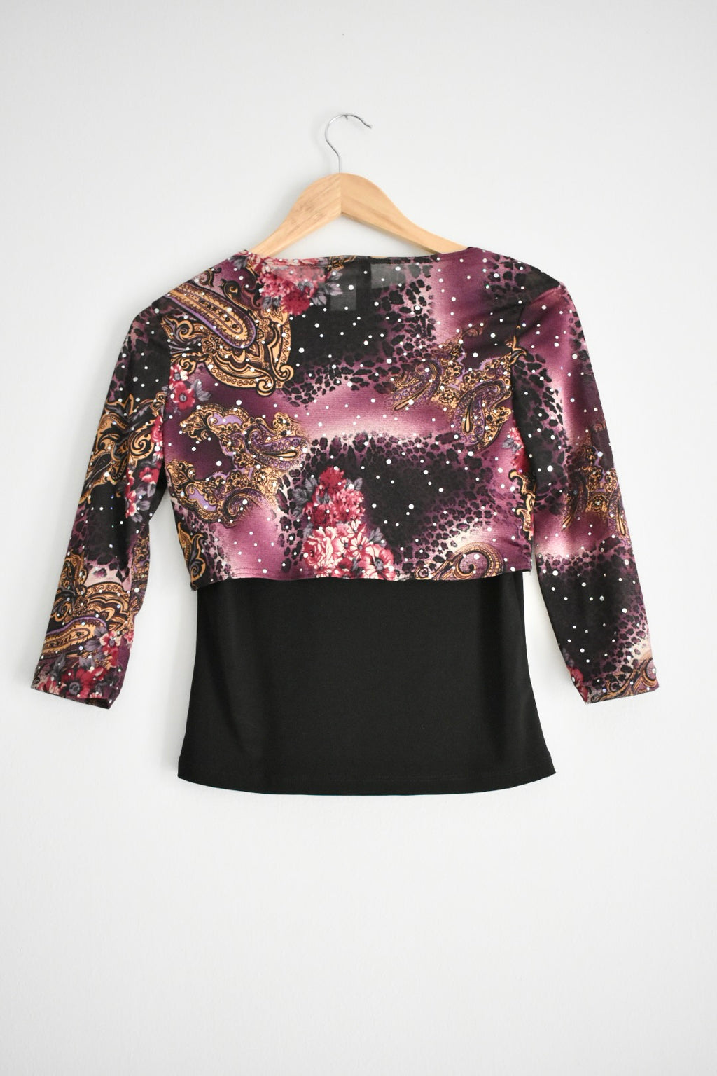 Y2K Black Sleeveless Top with Sheer Printed Bolero