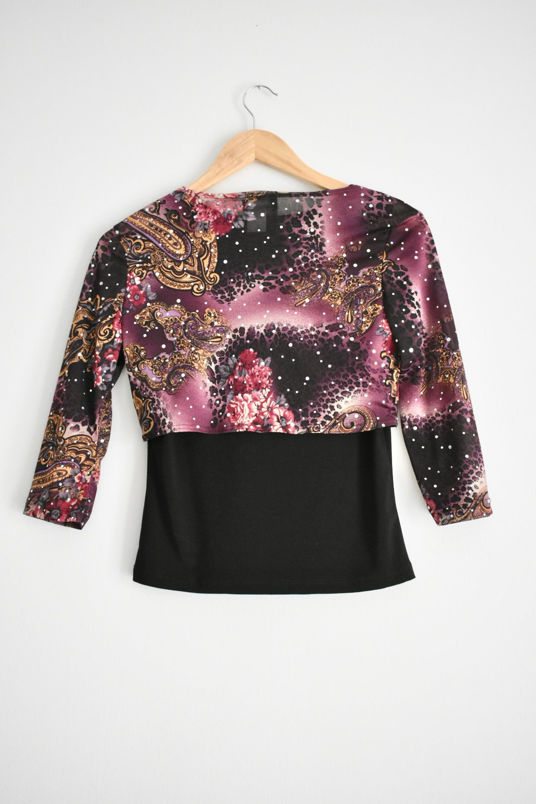 Y2K Black Sleeveless Top with Sheer Printed Bolero