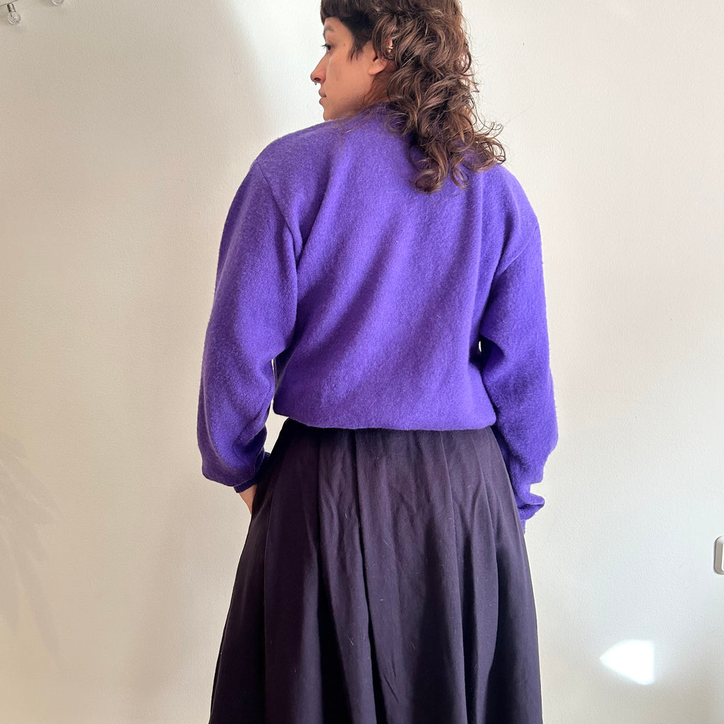 Vintage 80s Statement Knit – Royal Purple & Gold Bow Detail