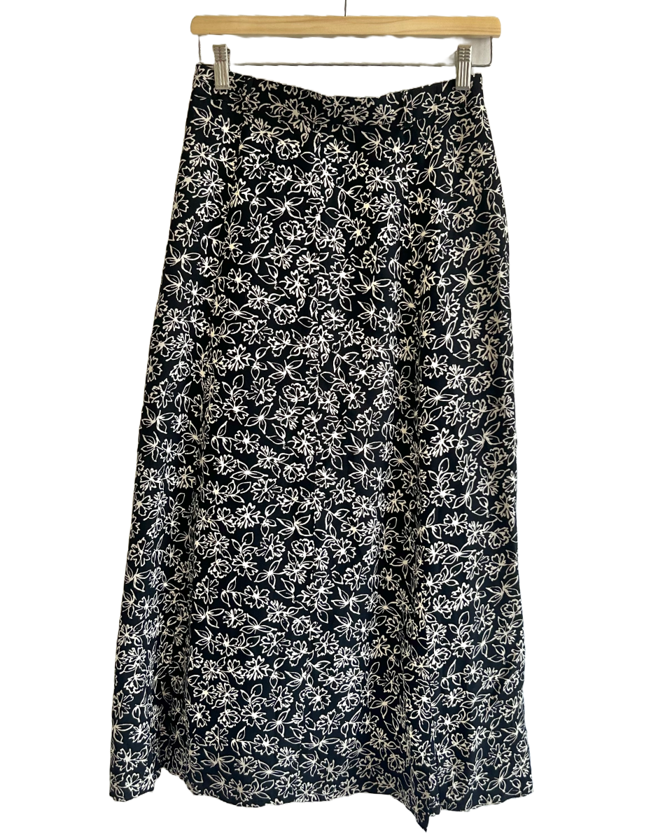 Vintage Long Black Floral Skirt