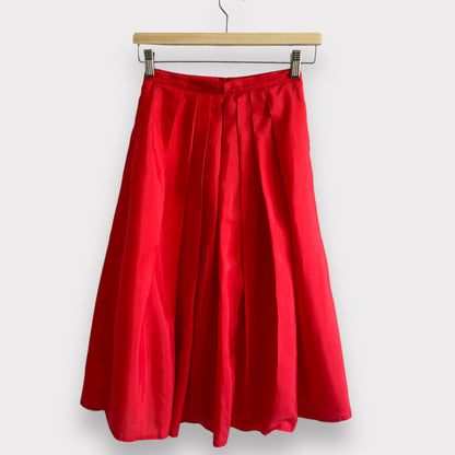 Vintage Pleated Flared Red Midi Skirt