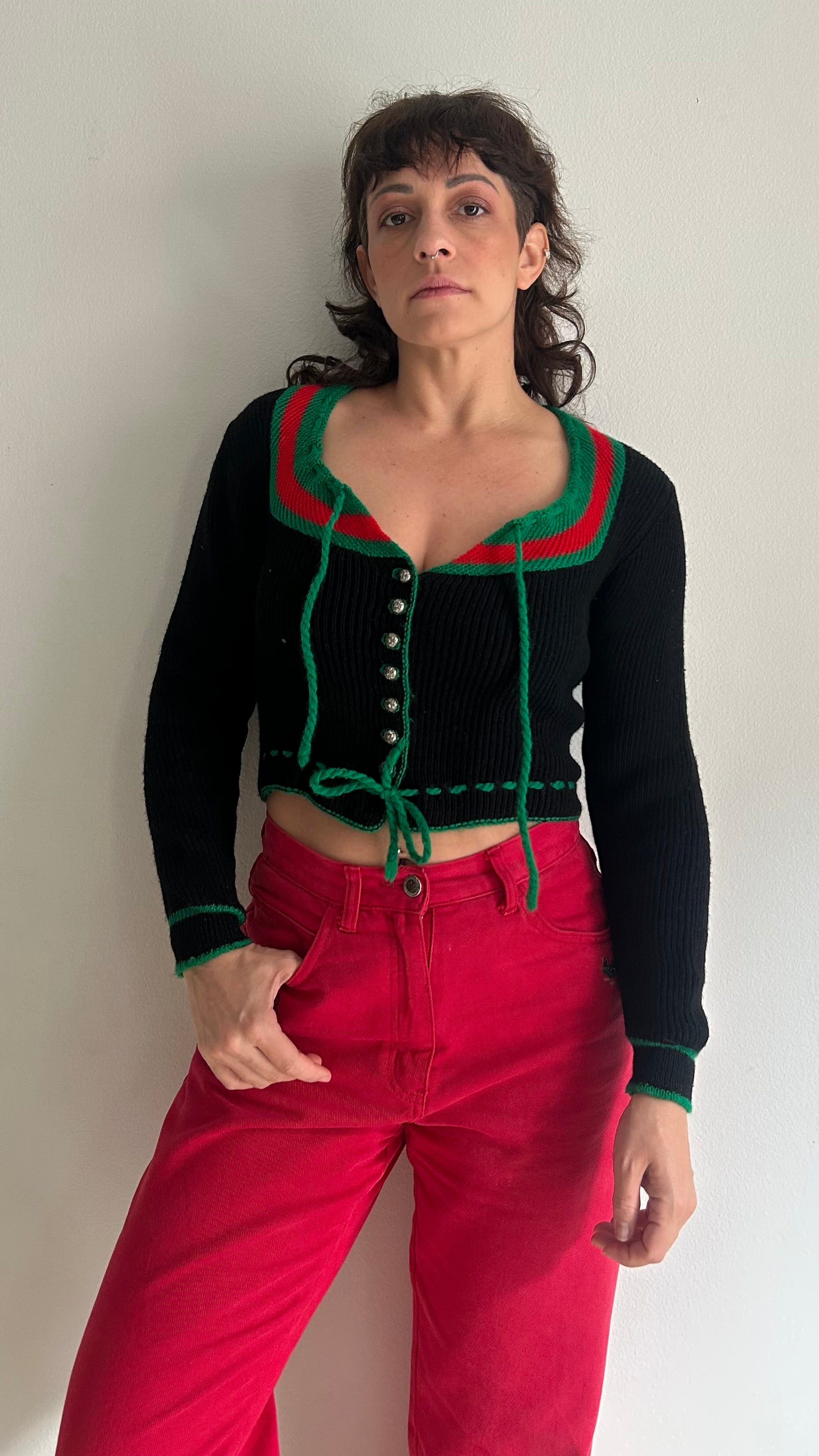 Vintage Alpine Folk-Style Cropped Top