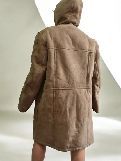 Vintage Suede Light Brown Shearling Coat