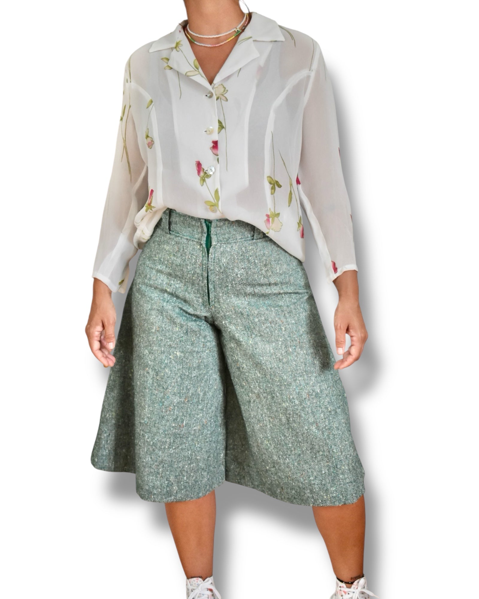 Vintage 3/4 Sleeve Sheer Floral Blouse