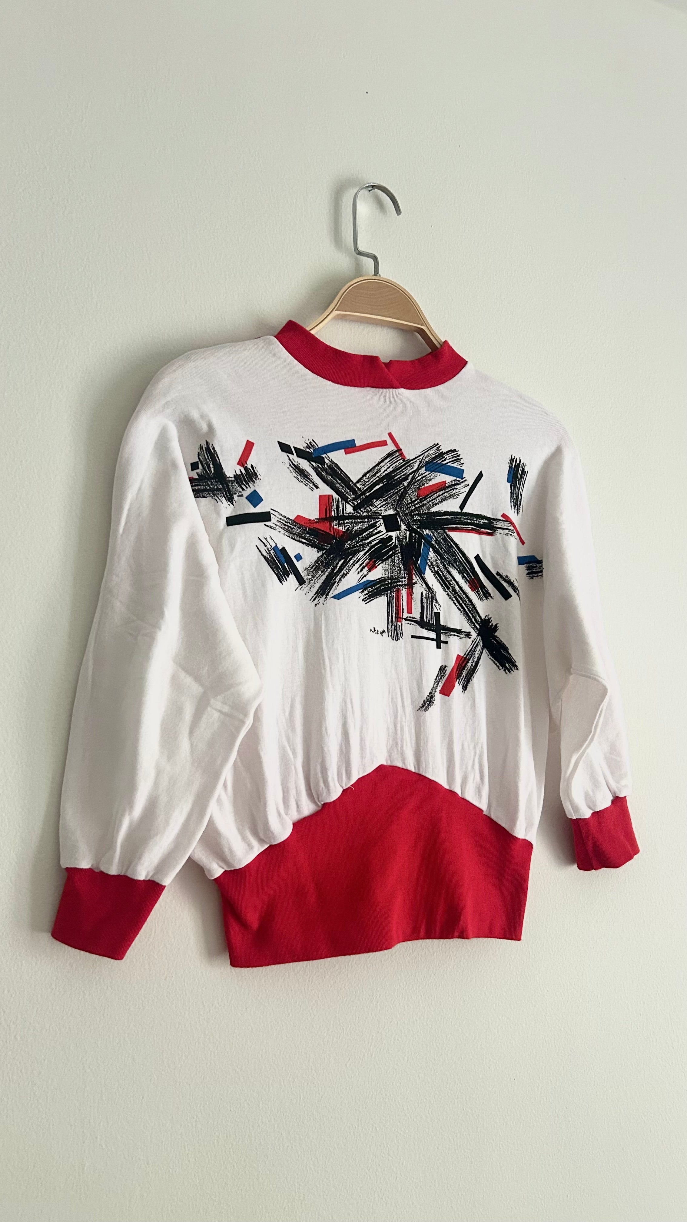 Vintage White 3/4 Sleeve Women’s Shirt with Red Details