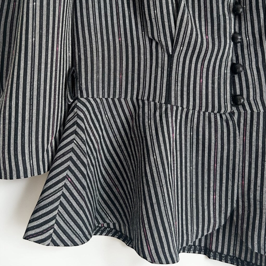 Vintage 80s Striped Peplum Blouse • Puff Sleeves • Metallic Sparkle