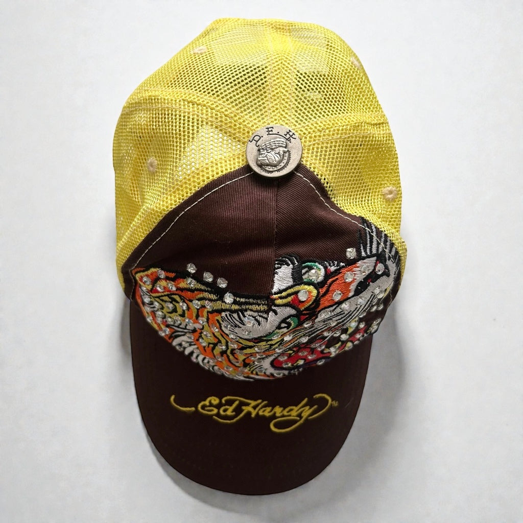 Vintage Ed Hardy Tiger Rhinestone Trucker Hat - Christian Audigier Era