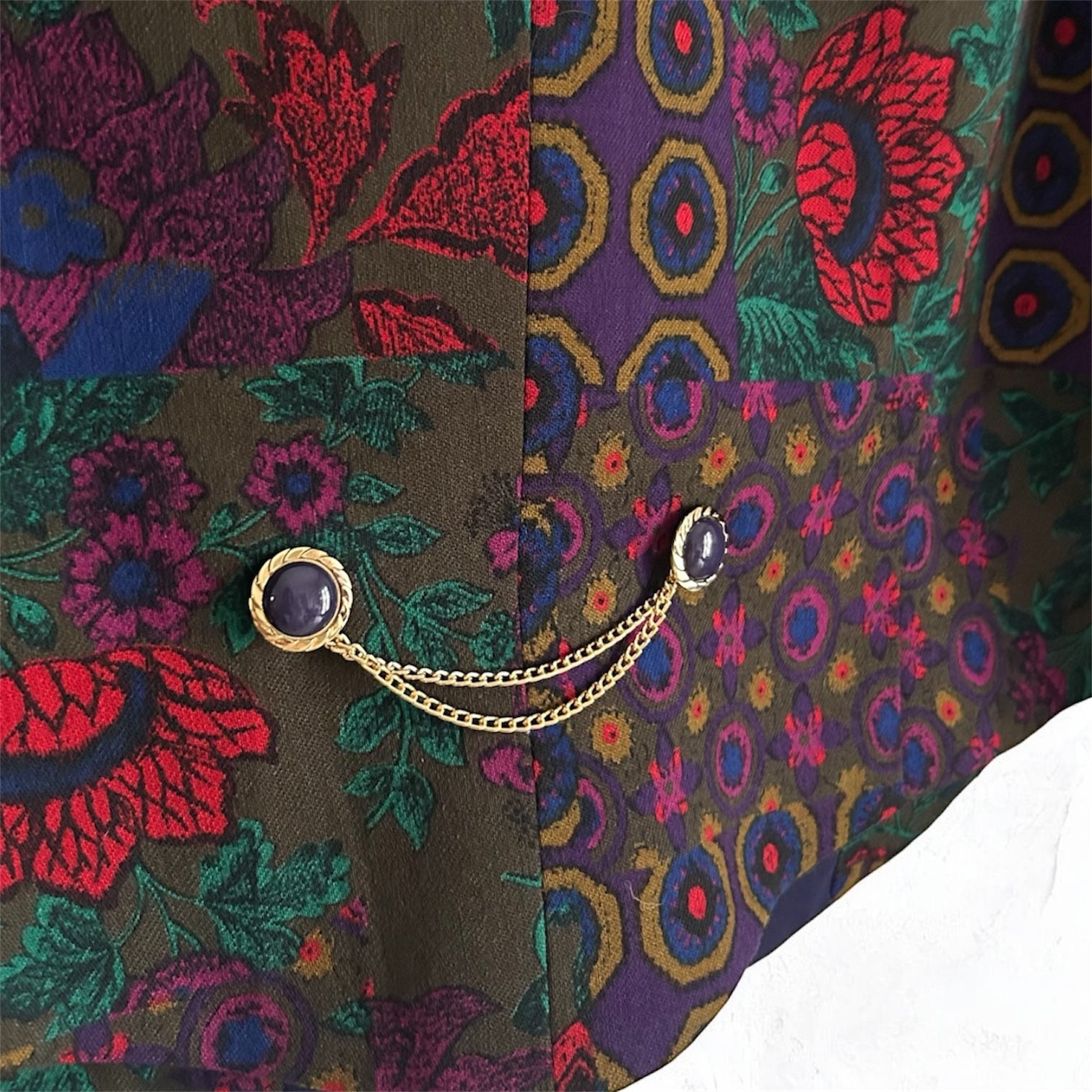 Vintage Maximalist Blazer – Dark Floral & Geometric Motif