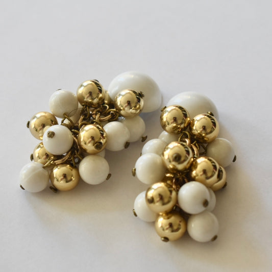 Vintage Clip Earrings (Gold & White Grapes)