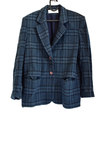 Vintage Dark Blue Plaid Oversized Blazer