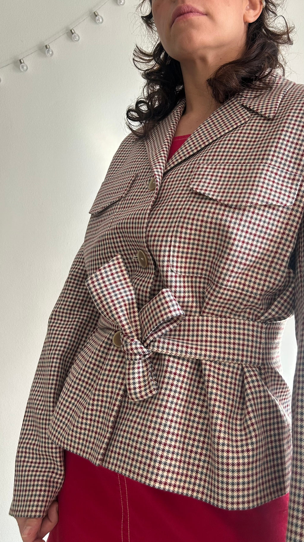 Vintage Check Belted Virgin Wool Blazer