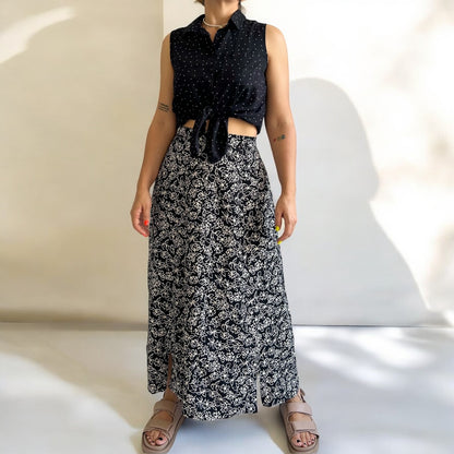 Vintage Long Black Floral Skirt