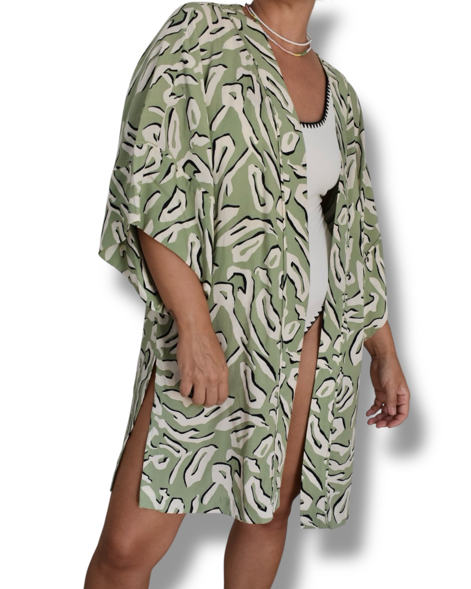 Vintage Abstract Green Kimono – Made in Brazil