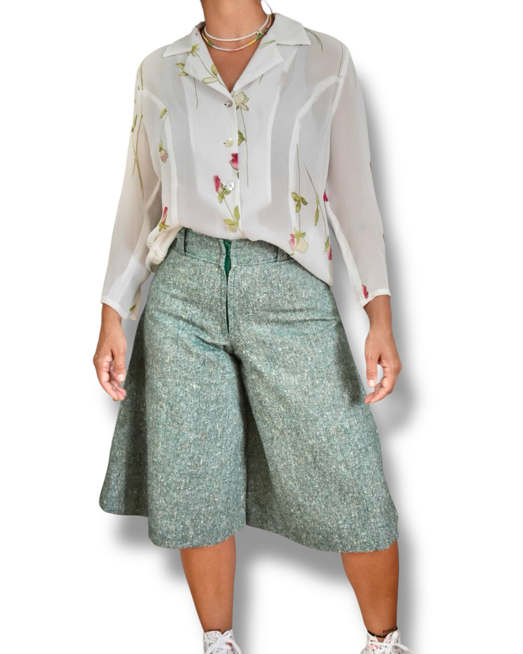 Vintage Women’s Green Wool Tweed Culotte Shorts