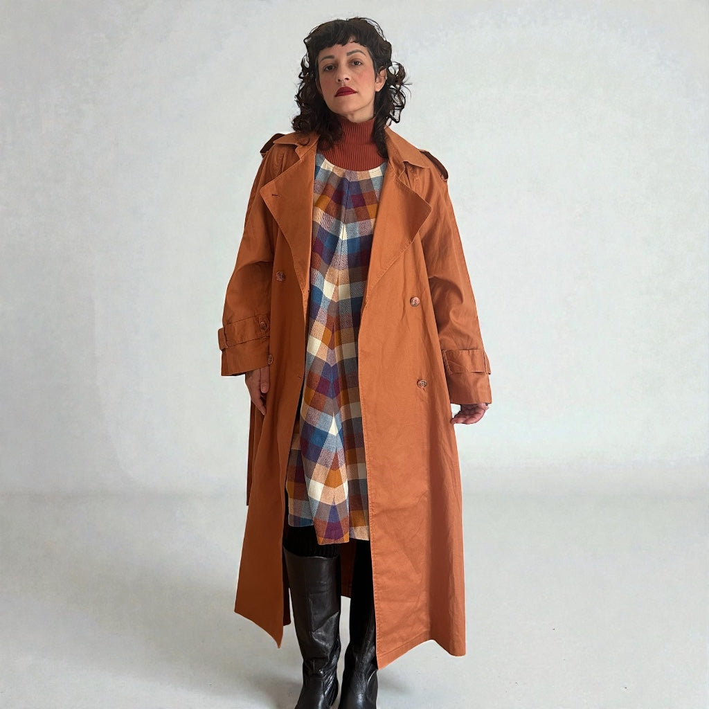 Vintage Oversized Trench Coat - Rust Terracotta