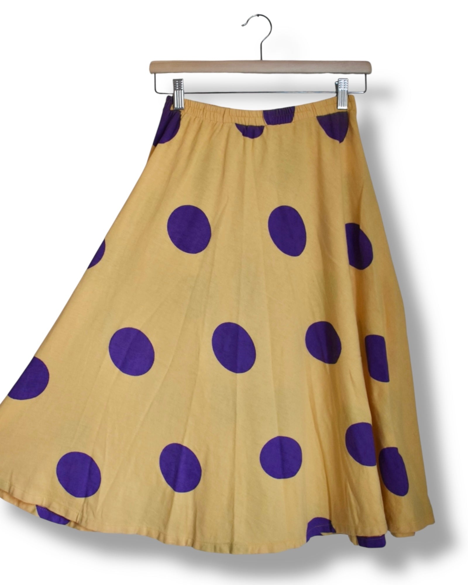 Vintage Yellow Circle Skirt with Purple Polka Dots – 90s